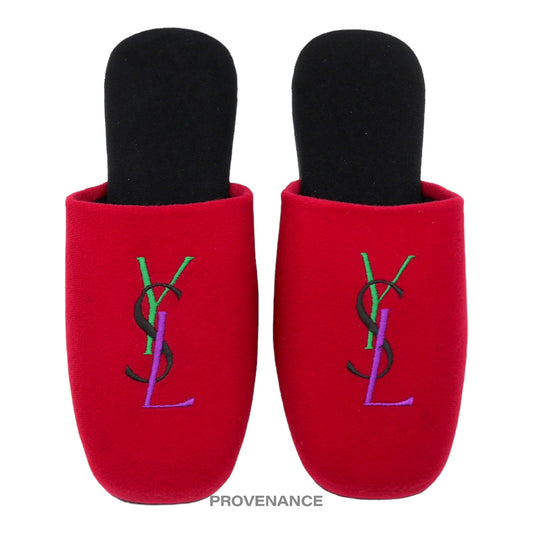 🔴 Yves Saint Laurent YSL Logo Slipper - Red Velour