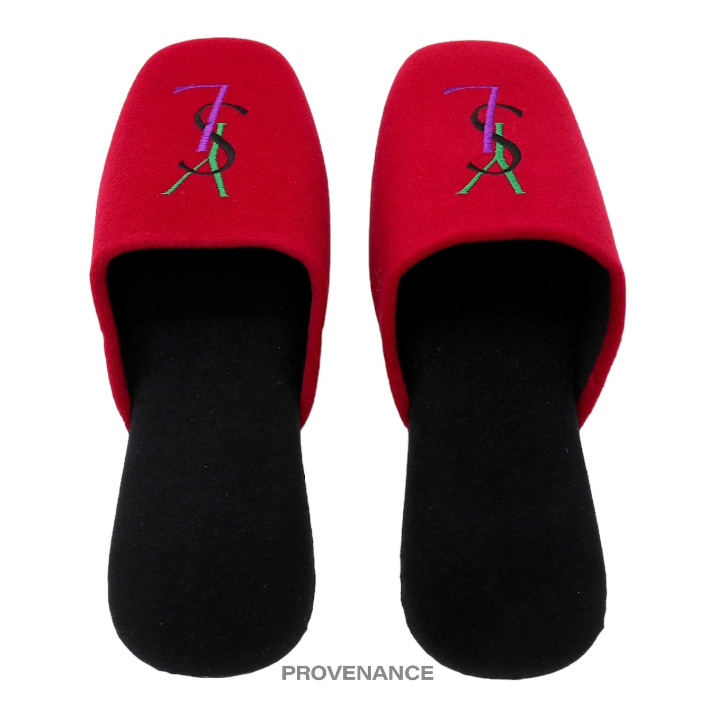 🔴 Yves Saint Laurent YSL Logo Slipper - Red Velour