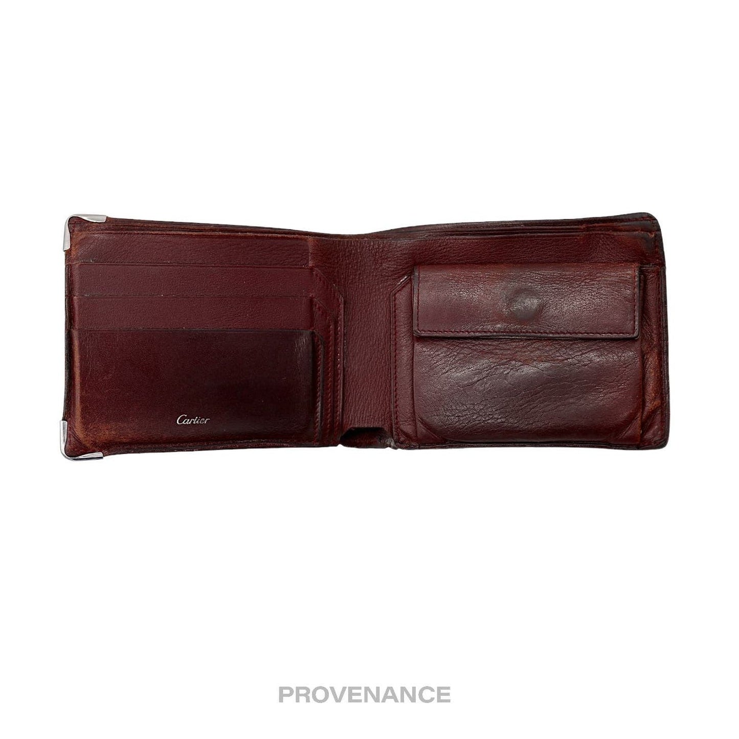 🔴 Cartier Bifold Wallet - Black & Burgundy Calfskin