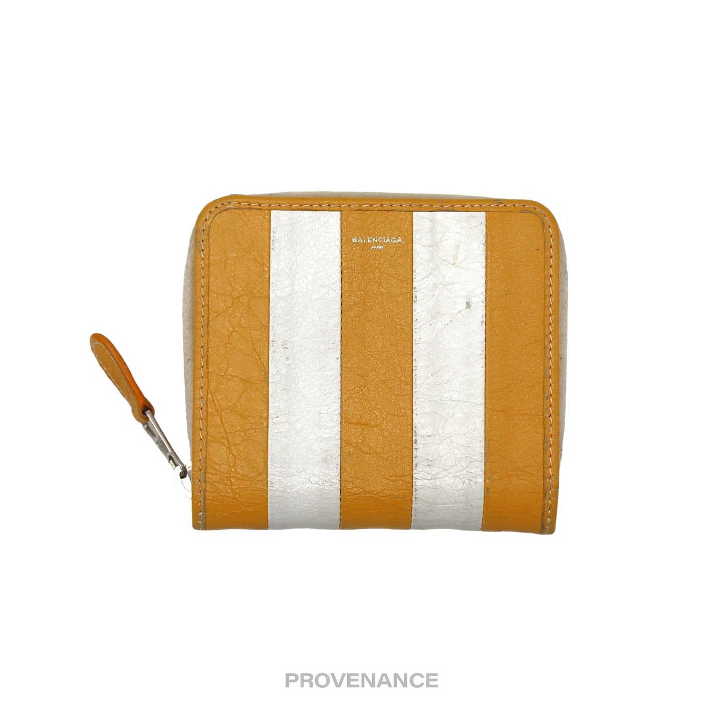 🔴 Balenciaga Logo Bazaar Zip Wallet - Yellow White Striped