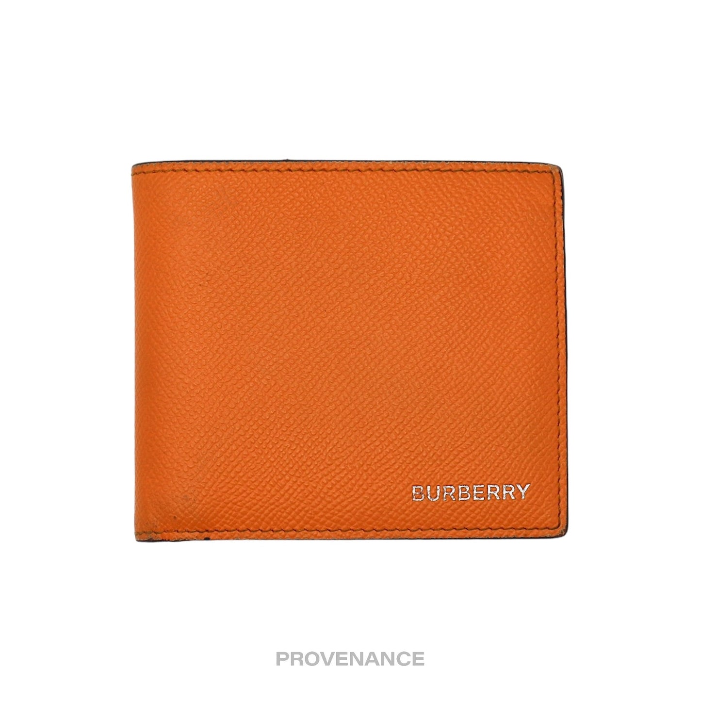 🔴 Burberry Logo 8CC Bifold Wallet - Orange Grained Leather