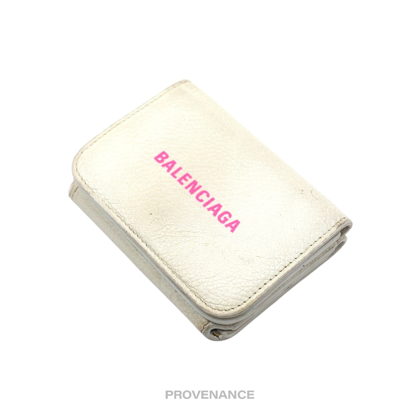 🔴 Balenciaga Logo Trifold Wallet - White Leather Pink