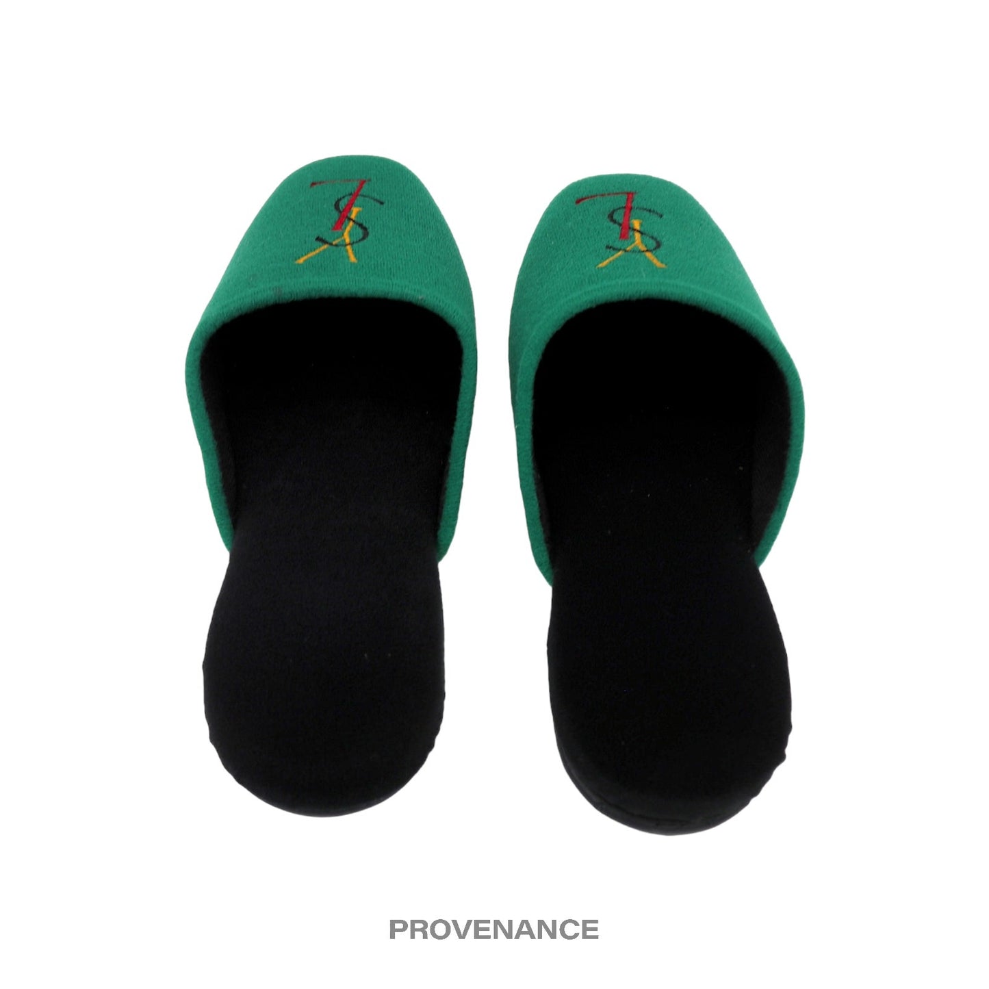 🔴 Yves Saint Laurent YSL Logo Slipper - Green Velour