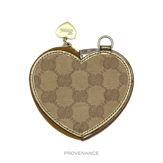 🔴 Gucci GG Canvas Coin Wallet - Bronze Heart Metallic