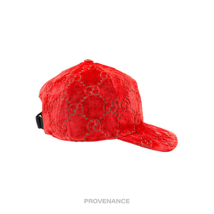 🔴 Gucci GG Monogram Canvas Velour Cap - Orange