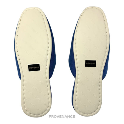 🔴 Yves Saint Laurent YSL Logo Slipper - Blue Canvas