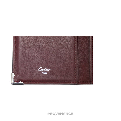 🔴 Cartier Pocket Organizer Wallet - Black Burgundy Leather