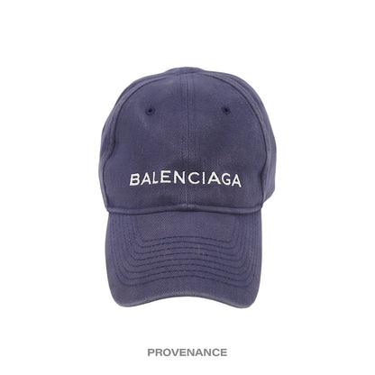 🔴 Balenciaga Embroidered Logo Cap - Washed Navy