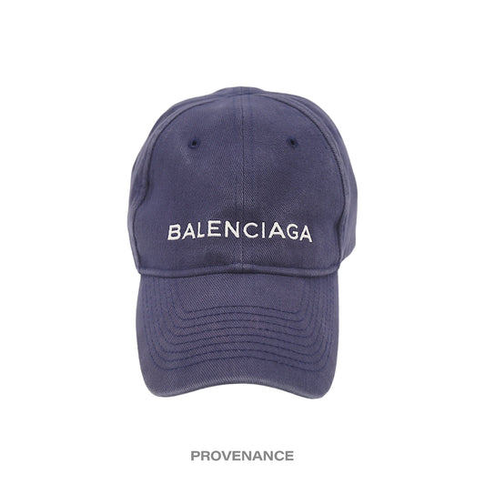 🔴 Balenciaga Embroidered Logo Cap - Washed Navy