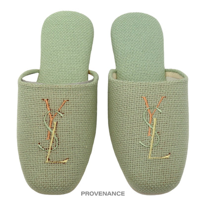 🔴 Yves Saint Laurent YSL Logo Slipper - Powder Green Canvas