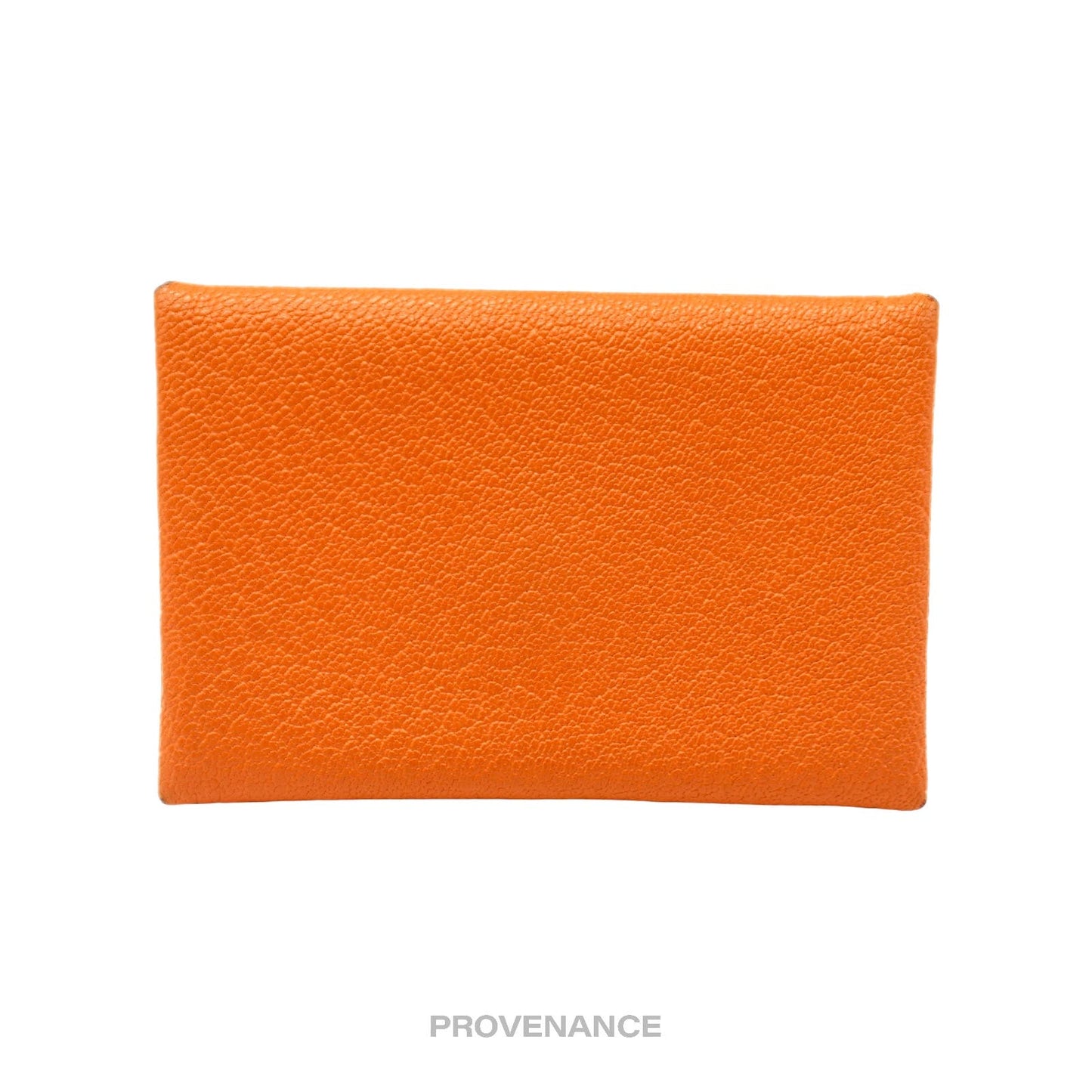 🔴 Hermès Calvi Card Wallet - Orange Chevre Mysore Leather