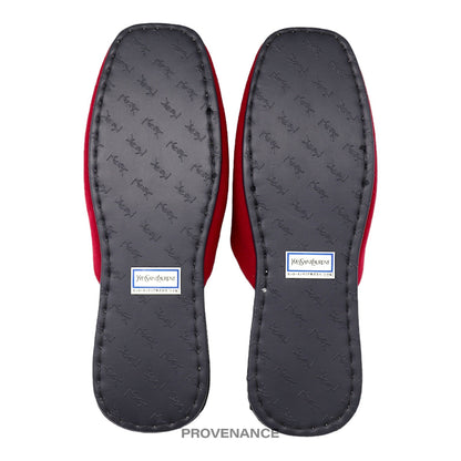 🔴 Yves Saint Laurent YSL Logo Slipper - Red Velour