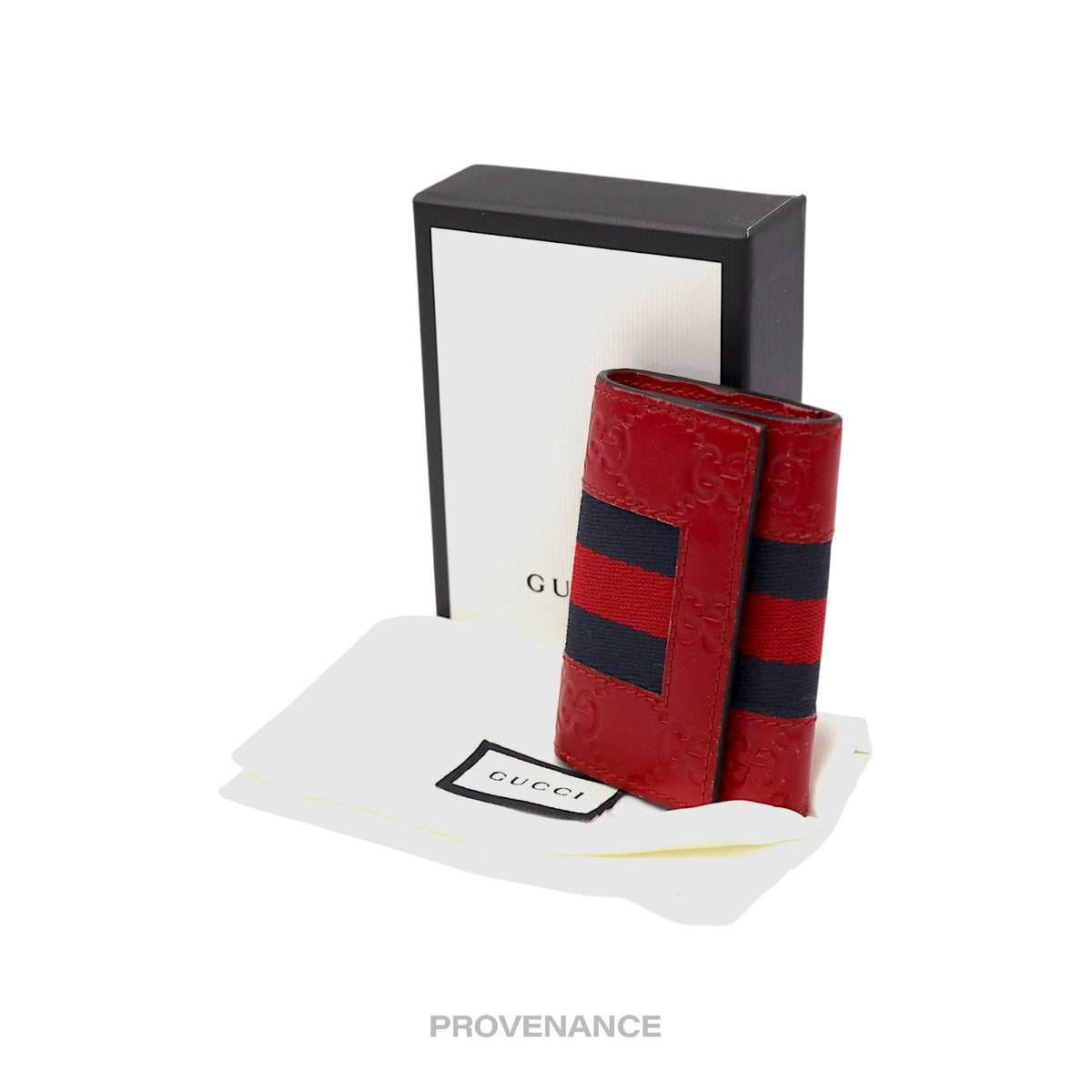 🔴 Gucci GG Web 6 Key Holder - Red Guccissima Leather