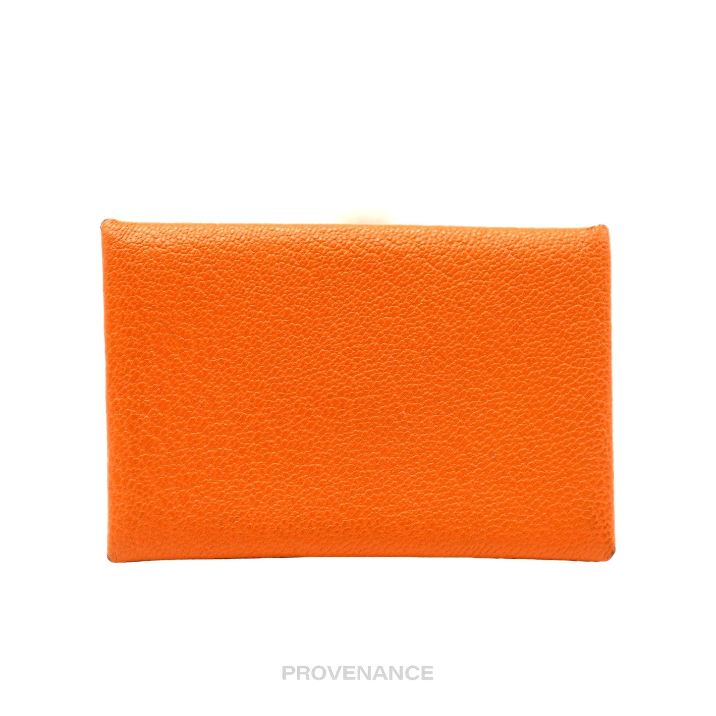 🔴 Hermès Calvi Card Wallet - Orange Chevre Mysore Leather