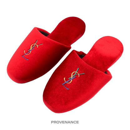 🔴 Yves Saint Laurent YSL Logo Slipper - Red Velour