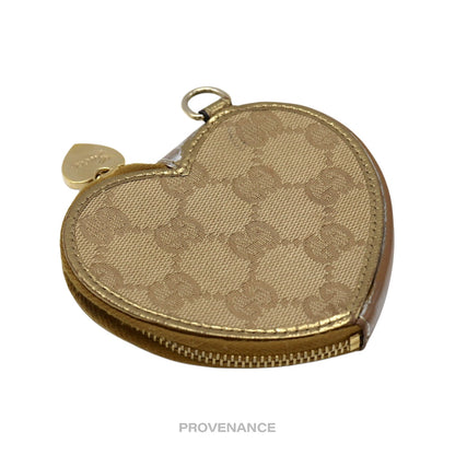 🔴 Gucci GG Canvas Coin Wallet - Bronze Heart Metallic