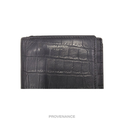 🔴 Saint Laurent Paris SLP Long Wallet - Black Croc Leather