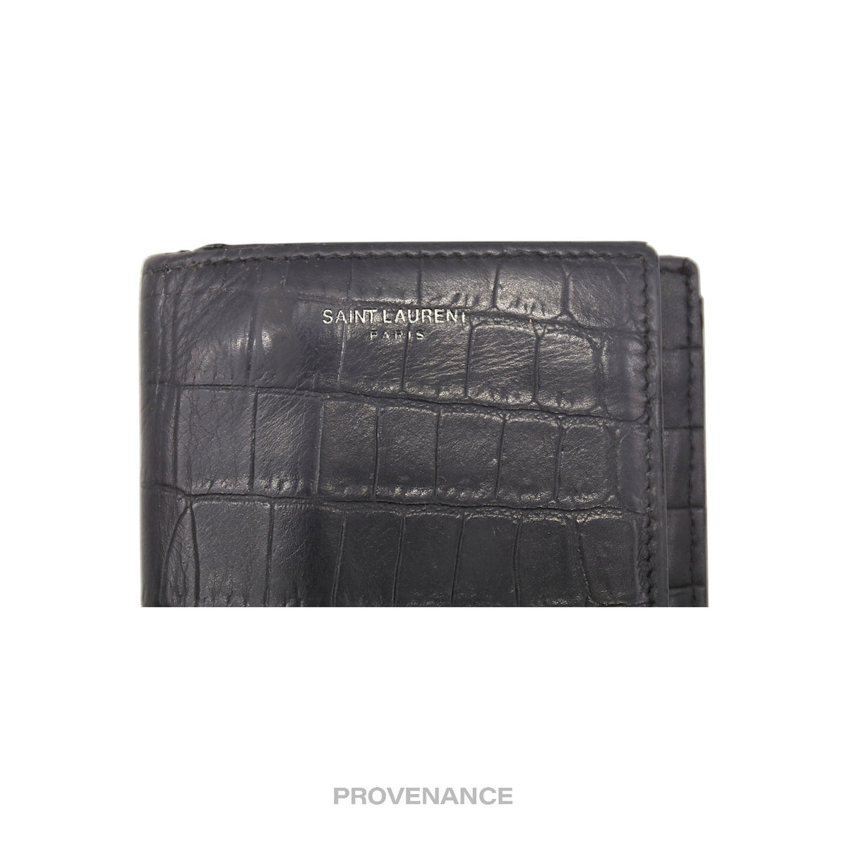 🔴 Saint Laurent Paris SLP Long Wallet - Black Croc Leather