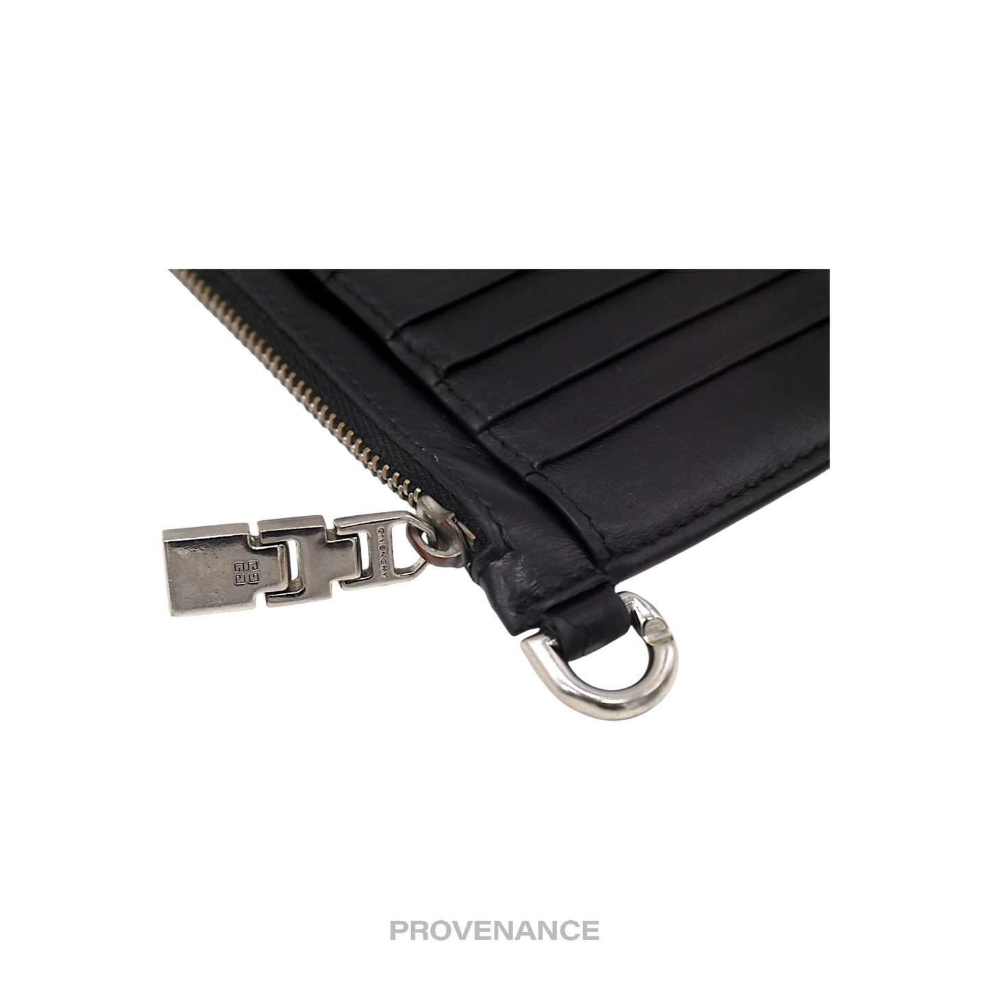 🔴 Givenchy 4G Logo Zip Card Holder Wallet - Black Leather