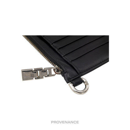 🔴 Givenchy 4G Logo Zip Card Holder Wallet - Black Leather