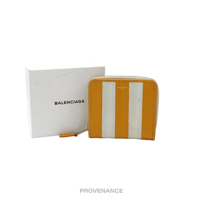 🔴 Balenciaga Logo Bazaar Zip Wallet - Yellow White Striped