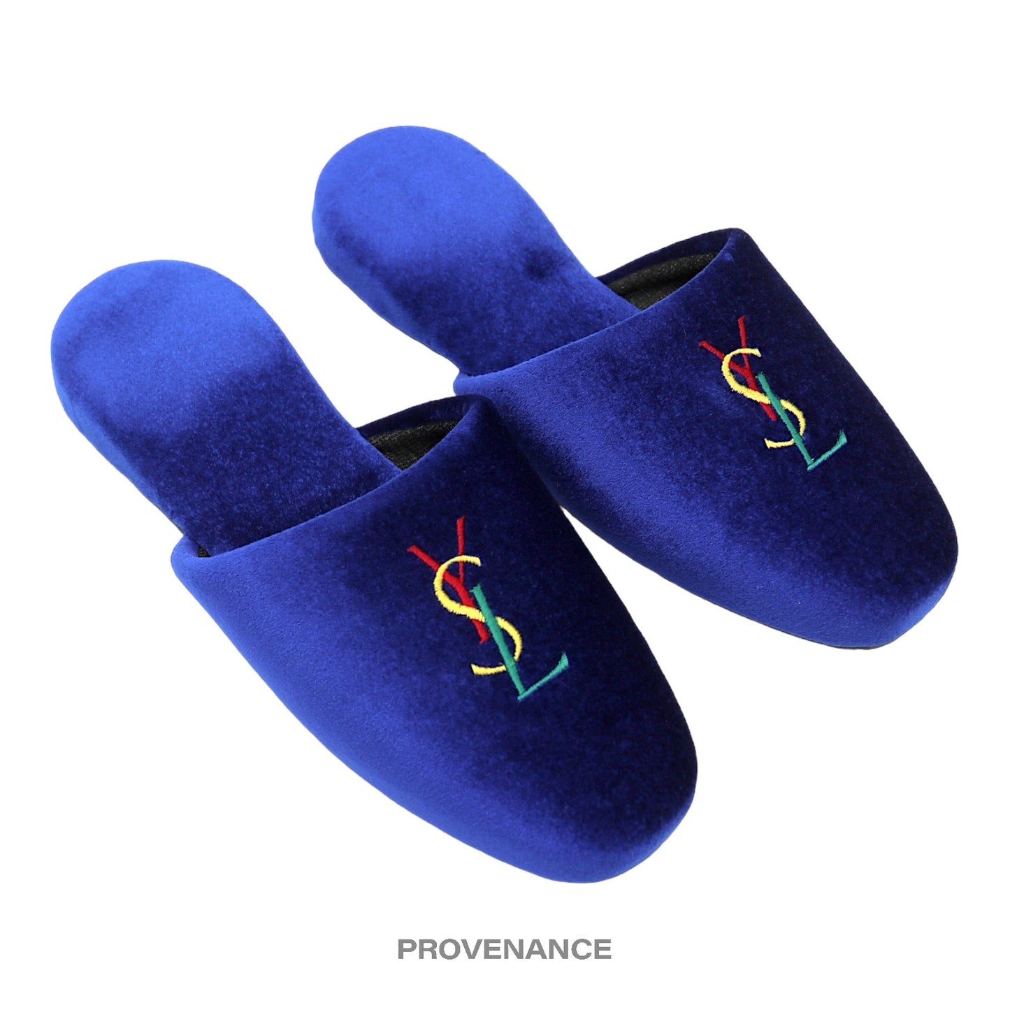 🔴 Yves Saint Laurent YSL Logo Slipper - Blue Velour