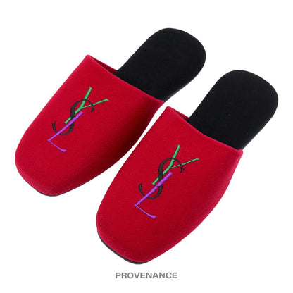 🔴 Yves Saint Laurent YSL Logo Slipper - Red Velour