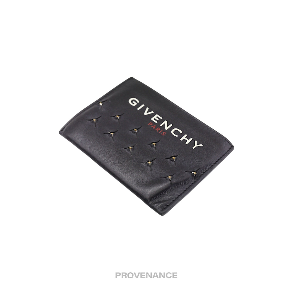 🔴 Givenchy Logo Card Wallet - Black Leather Metal Studs