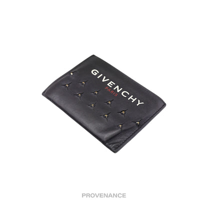 🔴 Givenchy Logo Card Wallet - Black Leather Metal Studs