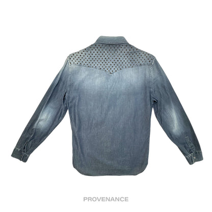 🔴 Pierre Balmain Studded Denim Shirt - Blue 46 36 S