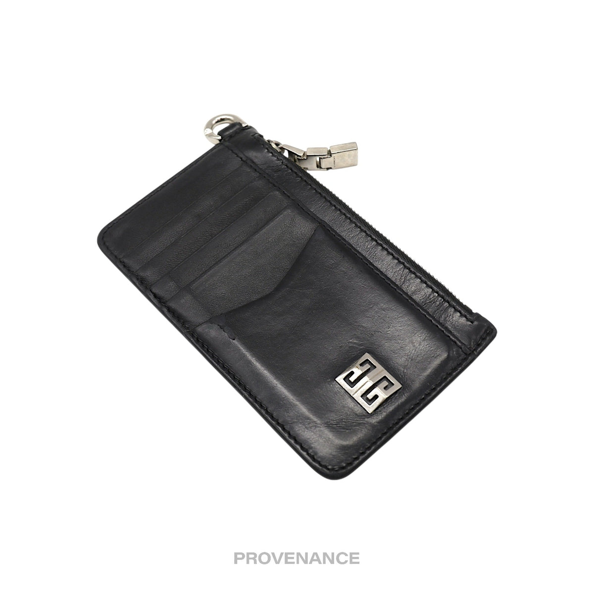 🔴 Givenchy 4G Logo Zip Card Holder Wallet - Black Leather
