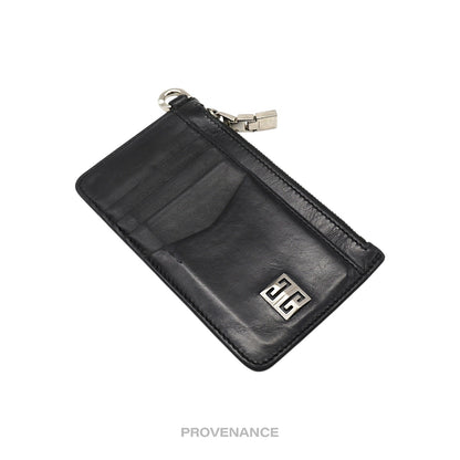 🔴 Givenchy 4G Logo Zip Card Holder Wallet - Black Leather