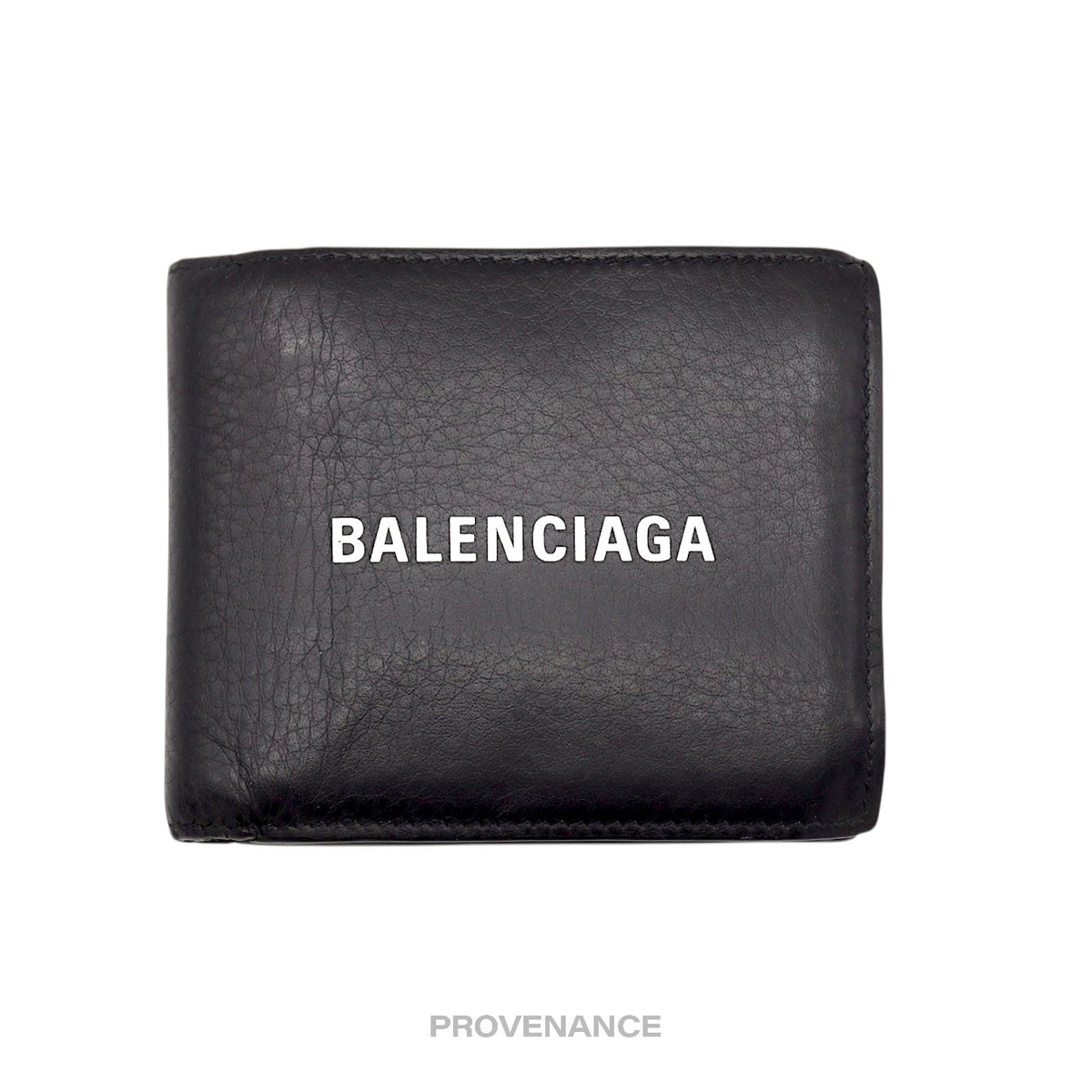 🔴 Balenciaga Logo Bifold Wallet - Black Leather
