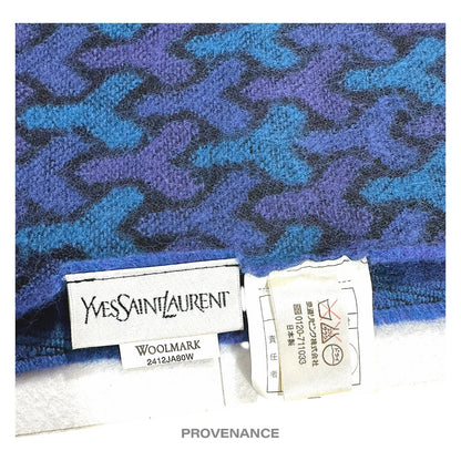 🔴 Yves Saint Laurent YSL Wool Throw Scarf Blanket - Blue