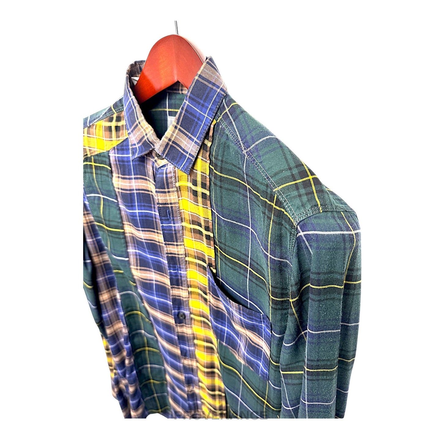 🔴 Lanvin Patchwork Flannel Shirt - Multicolor Plaid 37 14.5