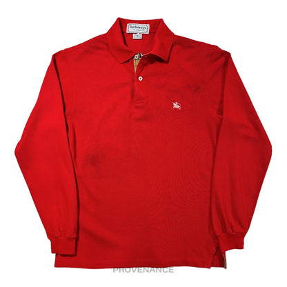 🔴 Burberry Sports Long Sleeve Polo Shirt - Red Nova Check M