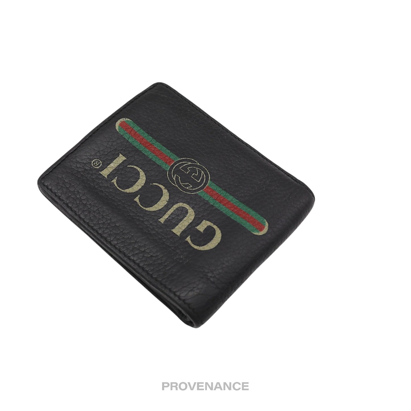 🔴 Gucci Vintage Logo Bifold Wallet - Black Leather