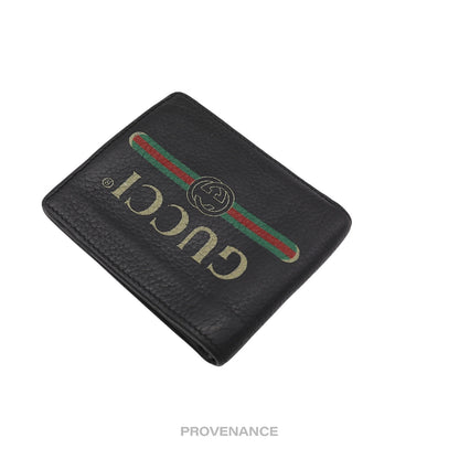 🔴 Gucci Vintage Logo Bifold Wallet - Black Leather