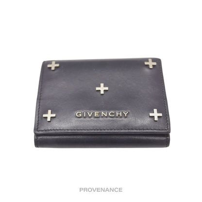 🔴 Givenchy Trifold Metal Cross Card Wallet - Black Leather