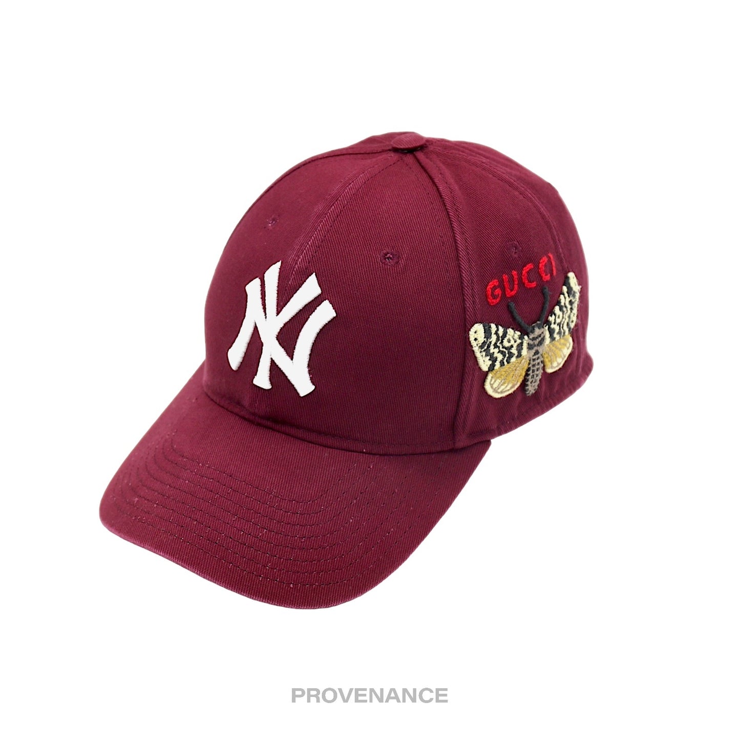 🔴 Gucci x NY Yankees Embroidered Hat Cap - Burgundy with Moth