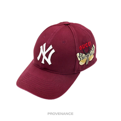 🔴 Gucci x NY Yankees Embroidered Hat Cap - Burgundy with Moth