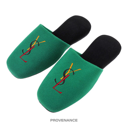 🔴 Yves Saint Laurent YSL Logo Slipper - Green Velour