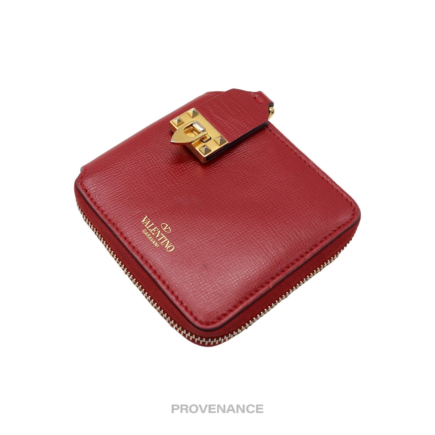 🔴 Valentino Stud Clasp Zip Wallet - Red Gold