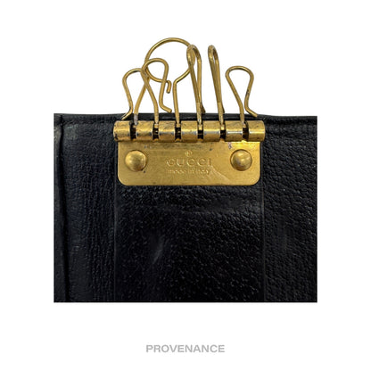 🔴 Gucci 6 Key Holder - Embroidered Bee Gold Black Leather