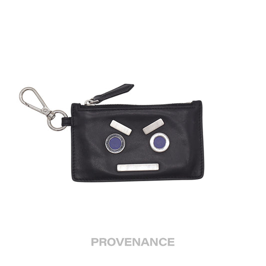 🔴 Fendi Face Key Pouch Cles - Black Leather