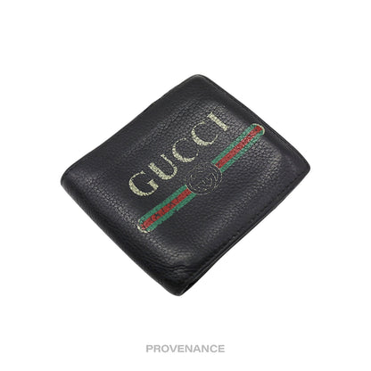🔴 Gucci Vintage Logo Bifold Wallet - Black Leather