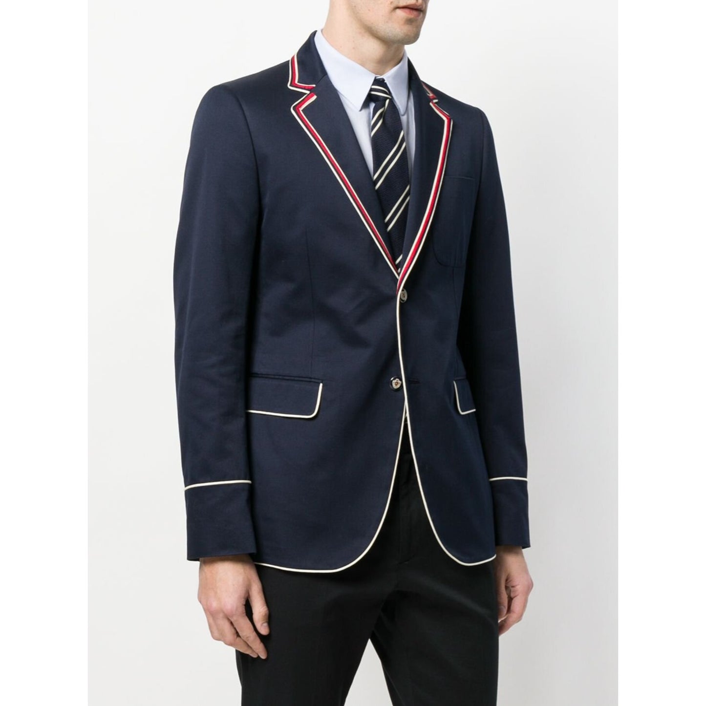 🔴 Gucci Contrast Piping Blazer Jacket Coat - Navy Blue 46