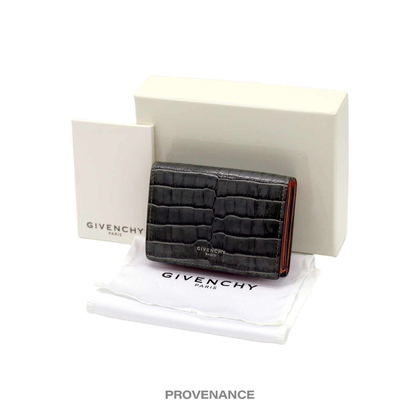 🔴 Givenchy Trifold Wallet - Grey Orange  Croc Leather