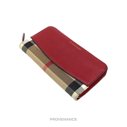 🔴 Burberry Logo Zip Long Wallet - Red Nova Check