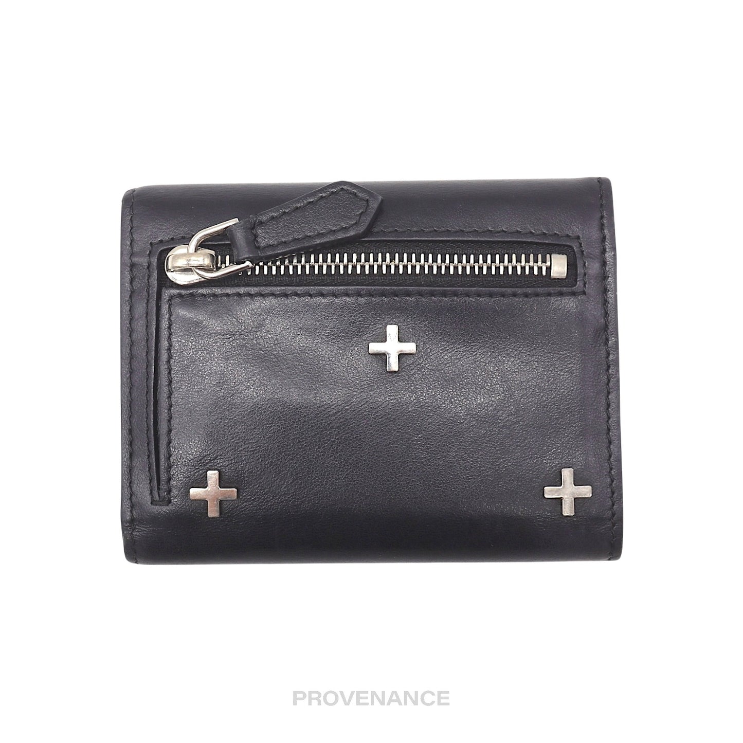 🔴 Givenchy Trifold Metal Cross Card Wallet - Black Leather